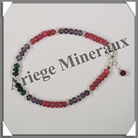 RUBIS + SAPHIR + EMERAUDE - Bracelet Argent - Disques - 18 cm - 5,4 grammes - W001