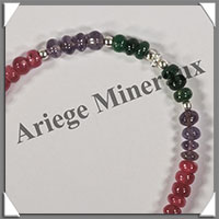 RUBIS + SAPHIR + EMERAUDE - Bracelet Argent - Disques - 18 cm - 5,4 grammes - W001