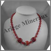 AGATE du BRESIL - Collier Compos - 3 Disques 20 mm et Perles 8 mm - 53 cm - C006
