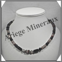 AGATE DRAPEE - Collier Compos - Tubes 12x8 et Perles 8 mm - 46 cm - C002