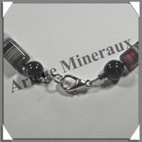 AGATE DRAPEE - Collier Compos - 3 Ovales, Tubes et Perles - 50 cm - C026