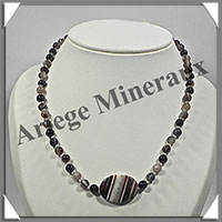AGATE DRAPEE - Collier Compos - 1 Ovale 35x25 mm et Perles 6 mm - 45 cm - C033