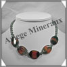 AGATE VERTE et AVENTURINE - Collier Compos - 5 Ovales 25x18 mm - 43 cm - C001 Brsil