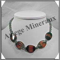 AGATE VERTE et AVENTURINE - Collier Compos - 5 Ovales 25x18 mm - 43 cm - C001