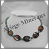 AGATE VERTE et AVENTURINE - Collier Compos - 5 Ovales 25x18 mm - 43 cm - C002 Brsil