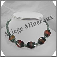 AGATE VERTE et AVENTURINE - Collier Compos - 5 Ovales 25x18 mm - 43 cm - C002
