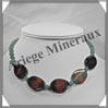 AGATE VERTE et AVENTURINE - Collier Compos - 5 Ovales 25x18 mm - 43 cm - C003 Brsil