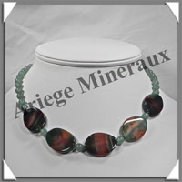 AGATE VERTE et AVENTURINE - Collier Compos - 5 Ovales 25x18 mm - 43 cm - C003