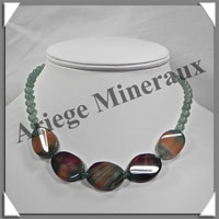 AGATE VERTE et AVENTURINE - Collier Compos - 5 Ovales 25x18 mm - 43 cm - C004