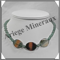 AGATE VERTE et AVENTURINE - Collier Compos - 3 Ovales 25x18 mm - 42 cm - C006