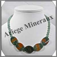 AGATE VERTE et AVENTURINE - Collier Compos - 5 Ovales 25x18 mm - 47 cm - C007