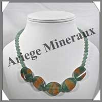 AGATE VERTE et AVENTURINE - Collier Compos - 5 Ovales 25x18 mm - 48 cm - C008