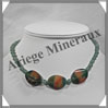 AGATE VERTE et AVENTURINE - Collier Compos - 3 Ovales 25x18 mm - 42 cm - C009 Brsil