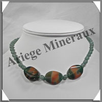 AGATE VERTE et AVENTURINE - Collier Compos - 3 Ovales 25x18 mm - 42 cm - C009