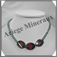 AGATE VERTE et AVENTURINE - Collier Compos - 3 Ovales 25x18 mm - 42 cm - C010