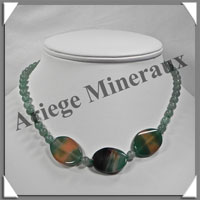 AGATE VERTE et AVENTURINE - Collier Compos - 3 Ovales 25x18 mm - 42 cm - C011