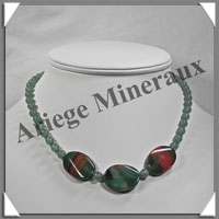 AGATE VERTE et AVENTURINE - Collier Compos - 3 Ovales 25x18 mm - 42 cm - C012