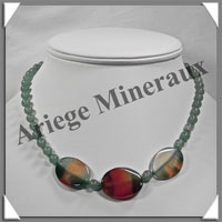AGATE VERTE et AVENTURINE - Collier Compos - 3 Ovales 25x18 mm - 42 cm - C013