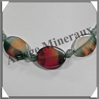 AGATE VERTE et AVENTURINE - Collier Compos - 3 Ovales 25x18 mm - 42 cm - C013