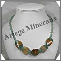 AGATE VERTE et AVENTURINE - Collier Compos - 5 Ovales 25x18 mm - 48 cm - C014
