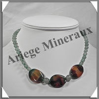 AGATE VERTE et AVENTURINE - Collier Compos - 3 Ovales 25x18 mm - 42 cm - C015