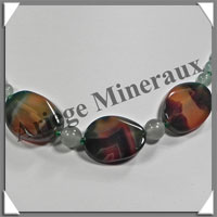 AGATE VERTE et AVENTURINE - Collier Compos - 3 Ovales 25x18 mm - 42 cm - C015