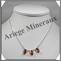 AMBRE - Collier Argent - 3 Cabochons - Caramel - 42 cm - L001