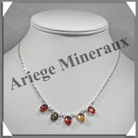 AMBRE - Collier Argent - 5 Cabochons - Tricolore - 42 cm - L002
