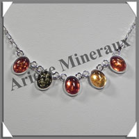 AMBRE - Collier Argent - 5 Cabochons - Tricolore - 42 cm - L002