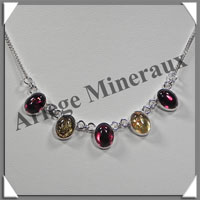AMBRE - Collier Argent - 5 Cabochons - Tricolore - 42 cm - L003