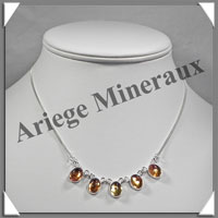 AMBRE - Collier Argent - 5 Cabochons - Caramel Clair - 42 cm - L004
