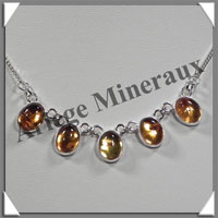 AMBRE - Collier Argent - 5 Cabochons - Caramel Clair - 42 cm - L004