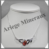AMBRE - Collier Argent - 1 Cabochon - Caramel  - 42 cm - L005