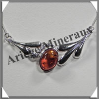 AMBRE - Collier Argent - 1 Cabochon - Caramel  - 42 cm - L005