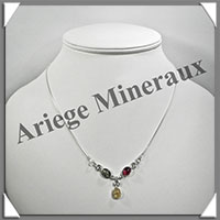 AMBRE - Collier Argent - 3 Cabochons - Tricolore - 48 cm - L006