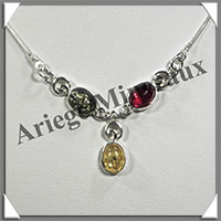 AMBRE - Collier Argent - 3 Cabochons - Tricolore - 48 cm - L006