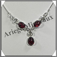 AMBRE - Collier Argent - 3 Cabochons - Caramel - 48 cm - L007