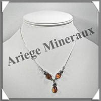 AMBRE - Collier Argent - 3 Cabochons - Caramel Clair - 48 cm - L008