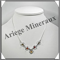AMBRE - Collier Argent - 5 Cabochons - Tricolore - 48 cm - L006