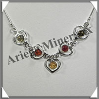 AMBRE - Collier Argent - 5 Cabochons - Tricolore - 48 cm - L006