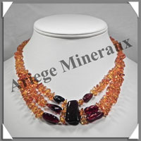 AMBRE - Collier Baroque Compos - Caramel Bicolore - 3 Rangs - 46 cm - L001