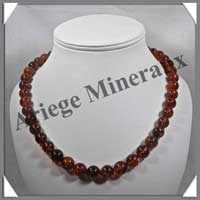 AMBRE - Collier Perles 12 mm - Caramel Fonc - 49 cm - M001