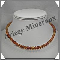 AMBRE - Collier Perles 6 mm - Caramel Clair - 43 cm - C003
