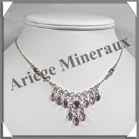 AMETHYSTE Cristallise - Collier Argent - 12 Cabochons Facets - 42 cm - P002