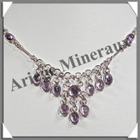 AMETHYSTE Cristallise - Collier Argent - 12 Cabochons Facets - 42 cm - P002
