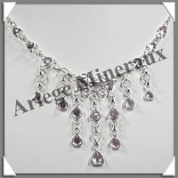 AMETHYSTE Cristallise - Collier Argent - 19 Cabochons Facets - 42 cm - P003