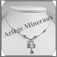 AMETHYSTE Cristallise - Collier Argent - 8 Cabochons Facets - 42 cm - P004