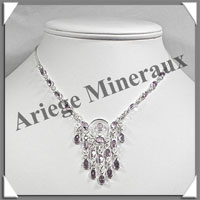 AMETHYSTE Cristallise - Collier Argent - 24 Cabochons Facets - 42 cm - P005