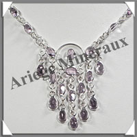 AMETHYSTE Cristallise - Collier Argent - 24 Cabochons Facets - 42 cm - P005