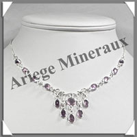 AMETHYSTE Cristallise - Collier Argent - 14 Cabochons Facets - 42 cm - P006